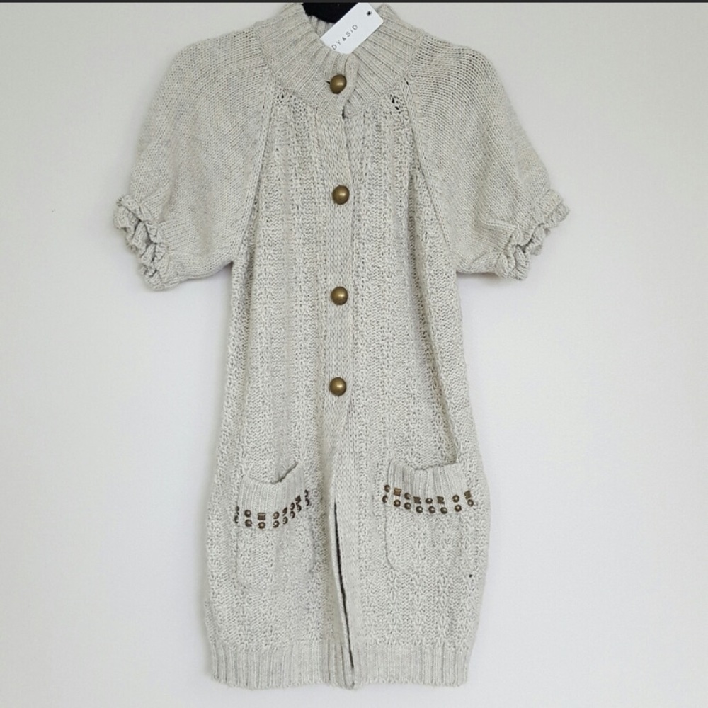 Sandy and Sid puff sleeve chunky knit cardigan